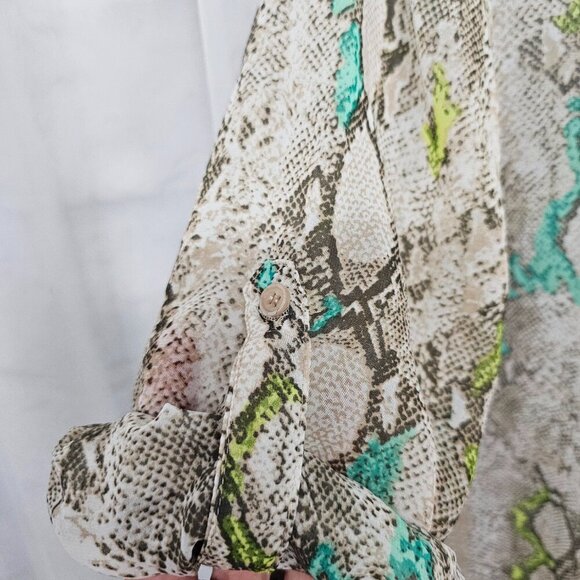 Covington Blouse Snakeskin Green Tribal Boho Grunge Casual L - Picture 6 of 15